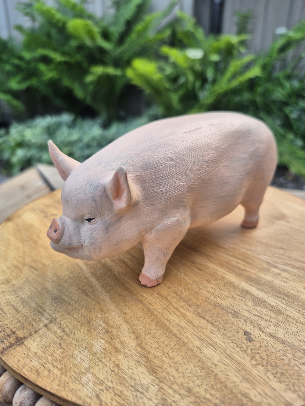 Vintage Hand-Cast Plaster Chalkware Pig Figurine - Realistic Pink Farmhouse Deco